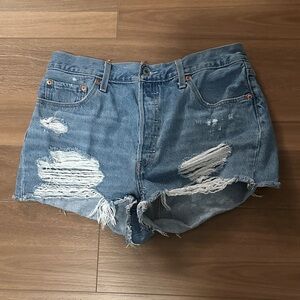 Levi's Blue Distressed Jean Shorts